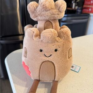 Jellycat Amusables Sandcastle Tan and Pink Castle Plush Toy NWT
